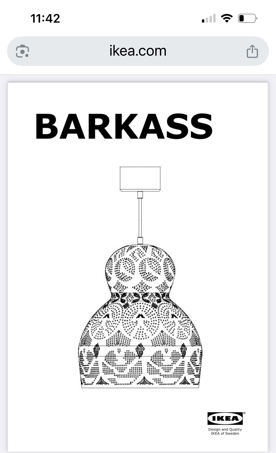 Ikea BARKASS Pendant/Ceiling lamp, gray, Steel 16" BRAND NEW