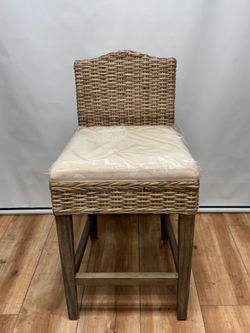 Rattan Barstool with Upholstered Seat and Wood Base  set of 4