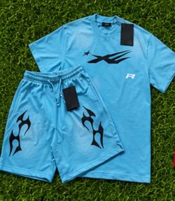 Light Blue Graphic T-Shirt and Shorts Set