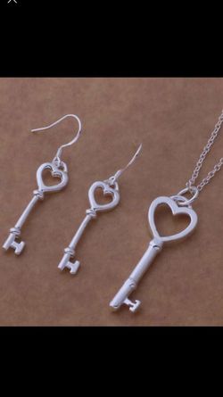 Sterling silver Key to My Heart Necklace and Earring Set