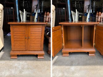 Solid Wood Storage Cabinet / End Table with Louvered Doors