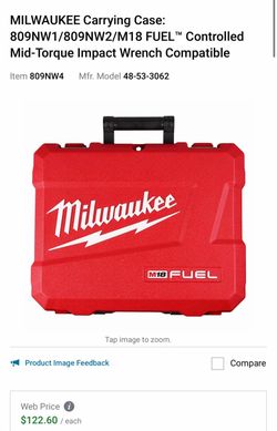 MILWAUKEE Carrying Case: 809NW1/809NW2/M18 FUEL™ Controlled Mid-Torque Impact Wrench Compatible
