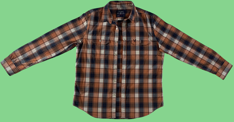 American Eagle AEO Large Athletic Fit Orange Blue Plaid Cotton Shirt