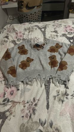 Gray Teddy Bear Knit Crop Sweater