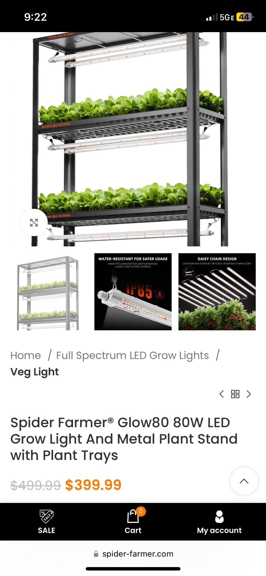 Spider Farmer® Glow80 80W LED Grow Light And Metal Plant Stand with Plant Trays