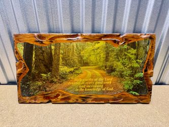 Rustic Wood Plaque with Forest Scripture Print