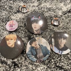 K-pop Button/pin Assortment. 7 Pcs Total. The Smallest Is 1” & The Largest Is 2.25” Diameter.