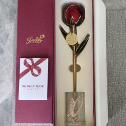 Icreer 24k Gold Dipped Rose Red With Tag Engagement Anniversary New In Box Love