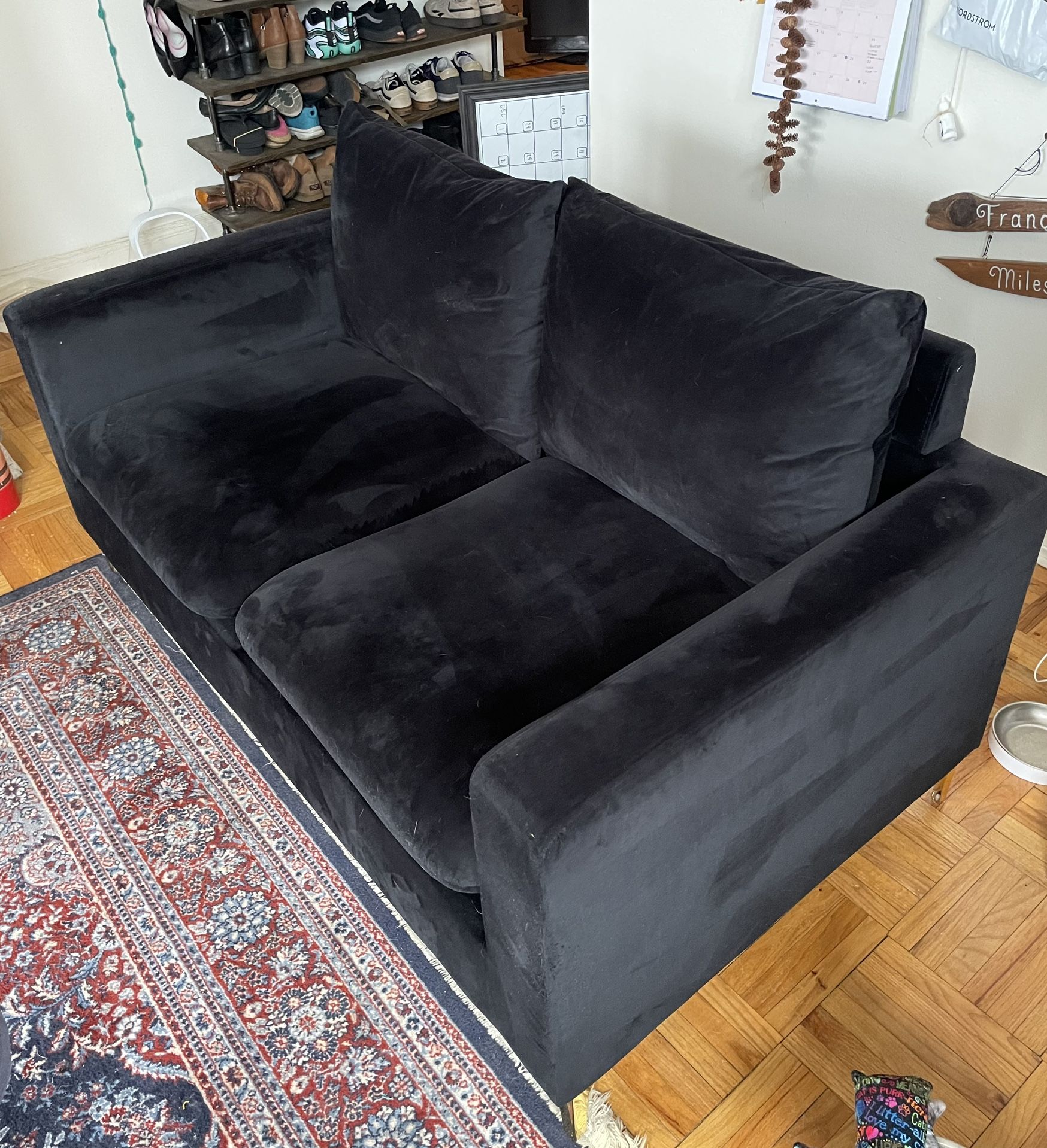 Black Velvet Loveseat w/ Gold Metal Feet 