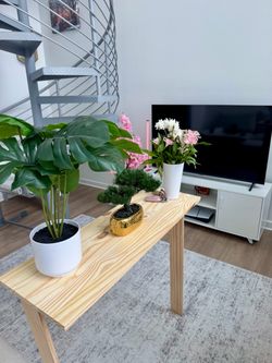 minimalist natural pine entryway table