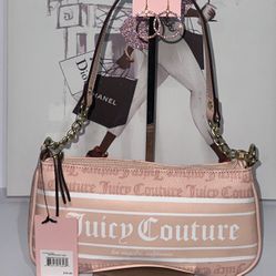 Juicy Couture Pink Macroon Logo Baguette Shoulder Bag w/ Juicy Couture Earrings