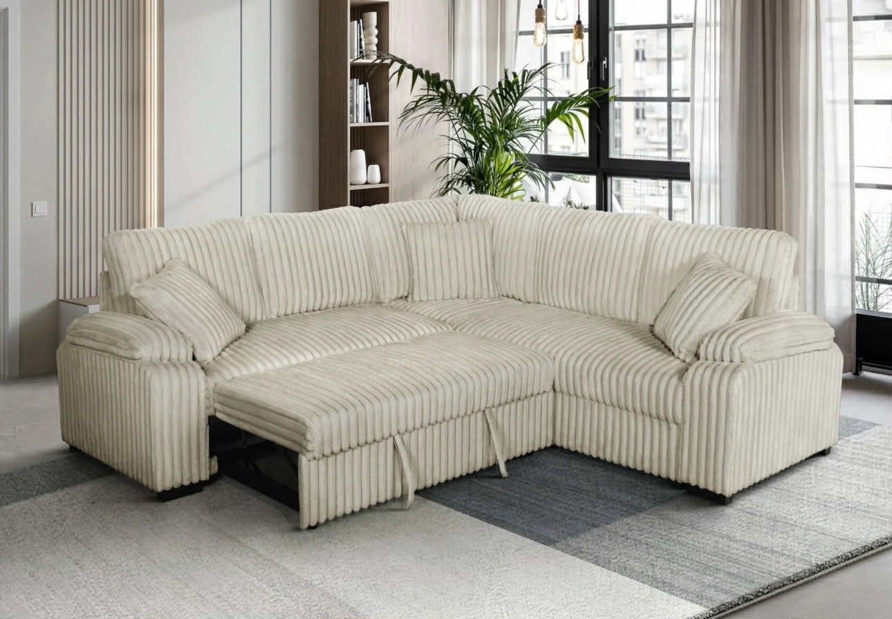 Beautiful Off White Pull Out Sectional 
