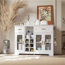 Sideboard Buffet Cabinet with Storage Buffet Table Wine Racks Glass Doors