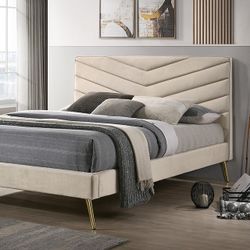 Kind Size Beige Bed With Gold Legs 