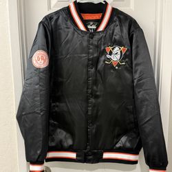 RARE Mighty Ducks 30th Anniversary Orange Alliance Satin Jacket LARGE NWOT  