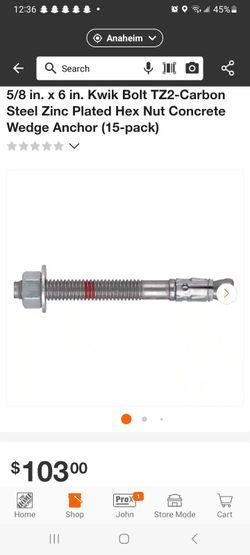Hilti 5/8 × 6" Anchor Bolts. Box Of 15 Costs $103.00 Plus Tax. I Have Several Boxes And Will Sell Them For 40.00 A Box. Firm.