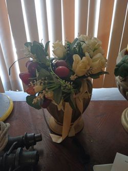Plastic flower decor with vase