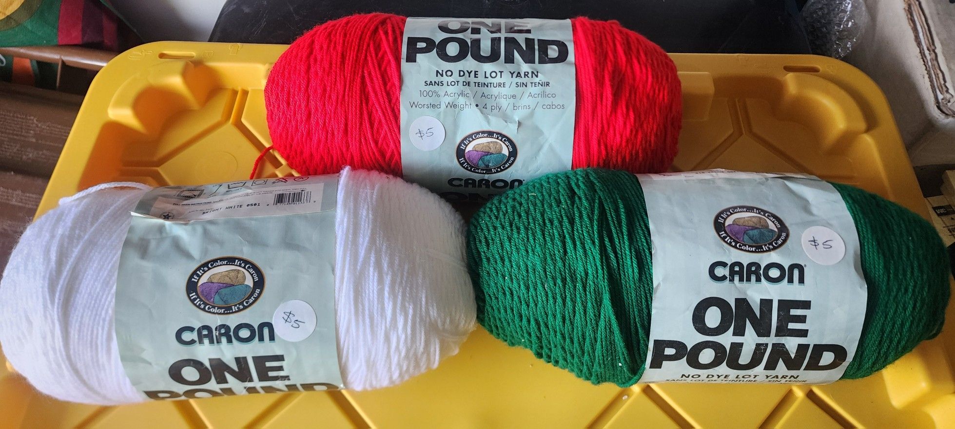 One Pound Colored No Dye Lot Yarn Red White Green Colors