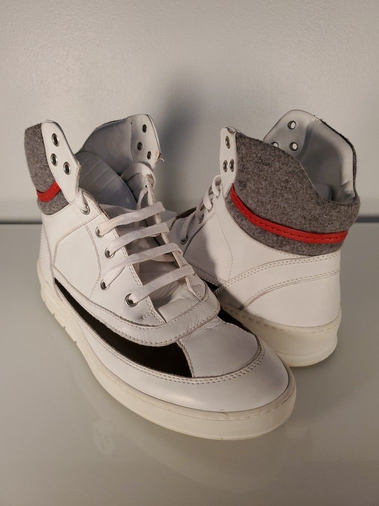 Dior Homme High Top Sneakers White with Grey, Red and Black Trim