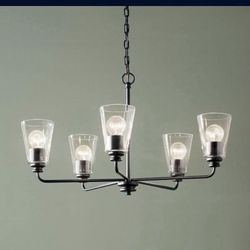 New in Box 5-Light Chandelier with Clear Glass in Black