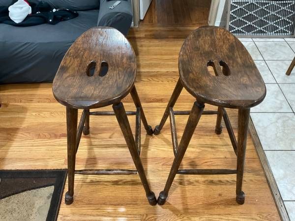 Wooden Saddle Counter Stools, Amish like new