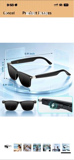 Smart Audio Glasses, Open Ear Bluetooth Sunglasses with Anti-Blue Light and UV Protection Lenses, Wireless Hands-Free Calling and Music for Driving, B