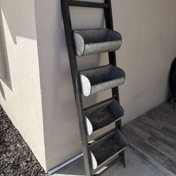 decorative ladder shelf with galvanized metal bins 