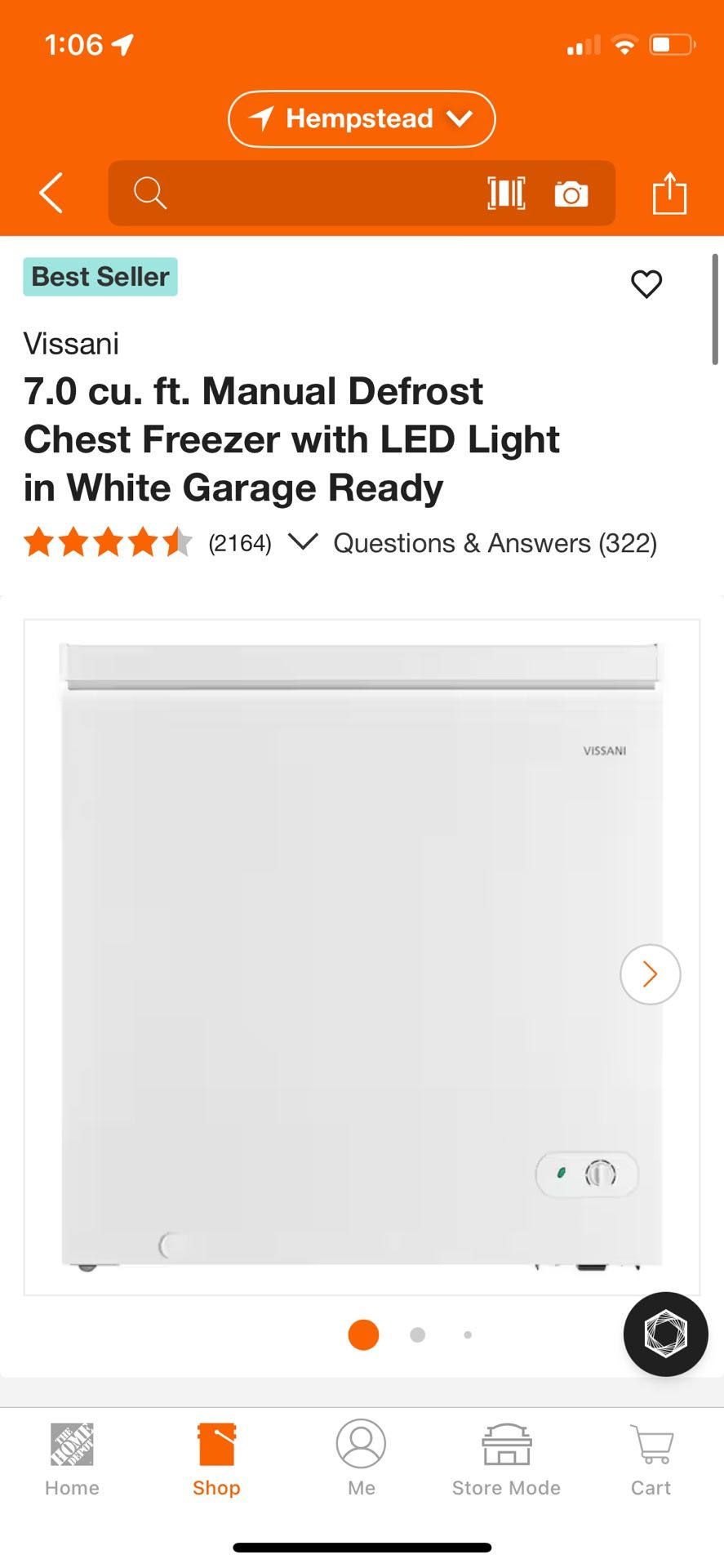 Vissani 7.0 cu. ft. Manual Defrost Chest Freezer with LED Light in White Garage Ready