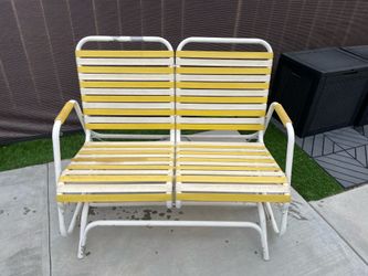 Vintage 70s Metal 2-seater Glider Bench - Yellow White