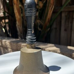 Antique Brass School Bell with Wood Handle