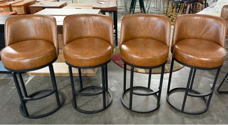 New assembled Bar Stools Set of 4, 26" Counter Height Bar Stools, Swivel Leather Barstools with Backs, Round Base, Footrest, Metal Legs for Kitchen Is