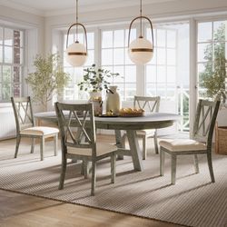 Telluride Driftwood Round Dining Table w/ 4 X-Back Chairs