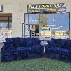 Brand New Sofa & Love Seat Corduroy Fabric $899 Navy Blue