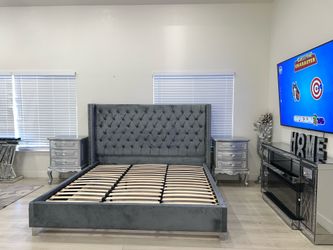 King bed frame with 2 nightstands