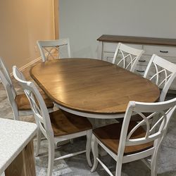 Dining Table With 2 Leaves Buffet & 6 Chairs