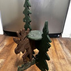 Vintage Wood Cut Out Moose And Tree Plant Stand