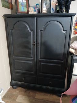 Black Wood Armoire with Two Drawers