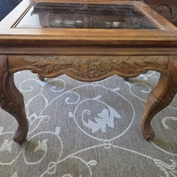 2  Wood Coffee Tables With Glass Insert