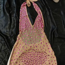 Small Tan Pink Crystal Dress 