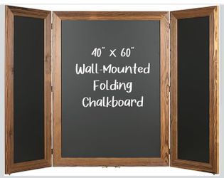 40" x 60" Wooden Wall Mounted Folding Chalkboard (Brown)