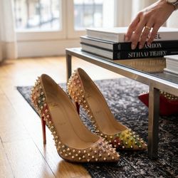 AUTHENTIC Christian Louboutin Follies Spikes - Rare Floral Print - Size 37.5