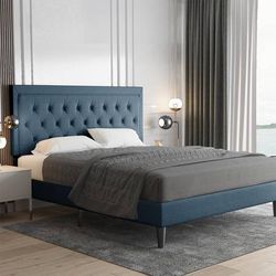 Queen Size Bed Frame Upholstered Platform Bed with Headboard