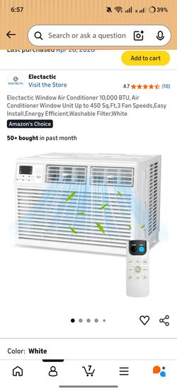 Electactic Window Air Conditioner 10,000 BTU, Air Conditioner Window Unit Up to 450 Sq.Ft,3 Fan Speeds,Easy Install,Energy Efficient,Washable Filter,W