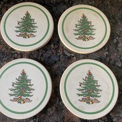 SPODE CHRISTMAS TREE COASTERS SPODE ROUND CORK BACK COASTER SET OF 4