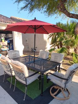 Patio Set All New Table and 6 Chairs With New Cushions And New Umbrella