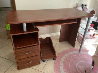 free office desk with drawers, keyboard tray, console holder