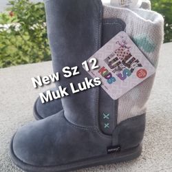New Toddler Girls Size 12 Muk Luk Winter Fashion Boots Gray & Beige