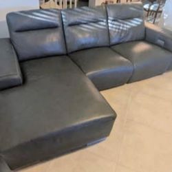 100% Italian Leather Recliner & Loveseat Couch - Soft Grey