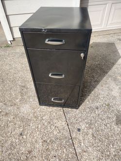 Black Metal 3-Drawer Filing Cabinet with Lock