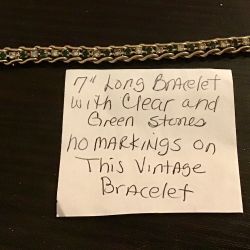 Vintage 7” Long Bracelet with CLEAR and GREEN RHINESTONES encased In Gold tone 
